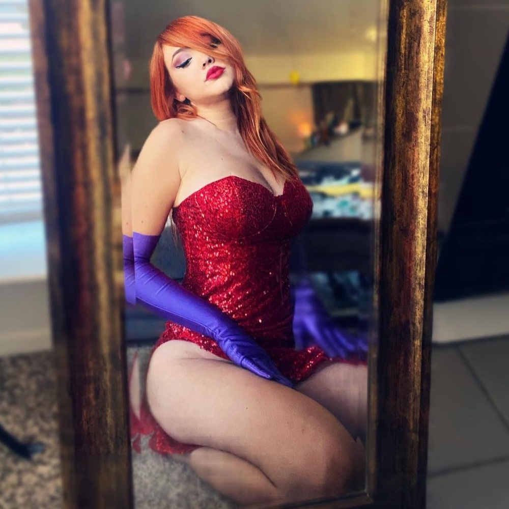 Jessica rabbit costume Halloween red sequin dress purple gloves
